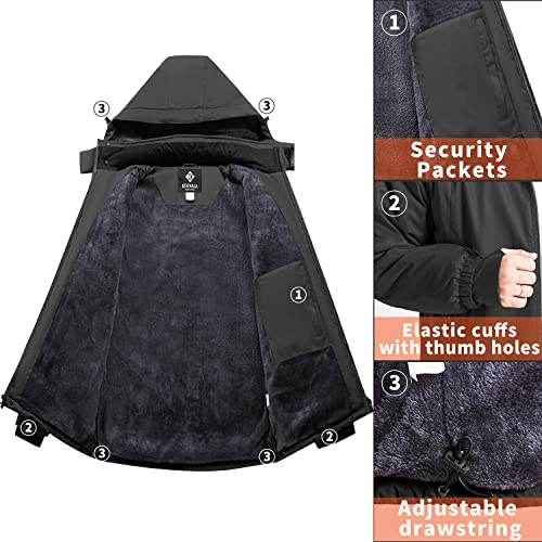 Image of Men's Winter Skiing Jacket Waterproof Warm Snow Fleece LiningCoat Mountain Hooded Windproof Rain Jacket S-6XL