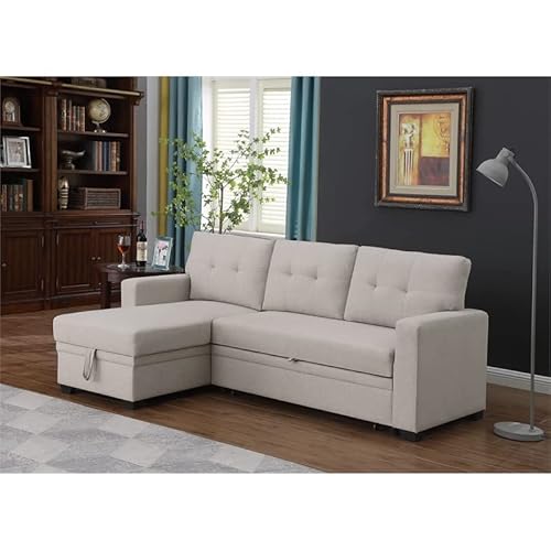 Devion Furniture Contemporary Reversible Sectional Sleeper Sectional Sofa With Storage Chaise In Beige Fabric #TOP1