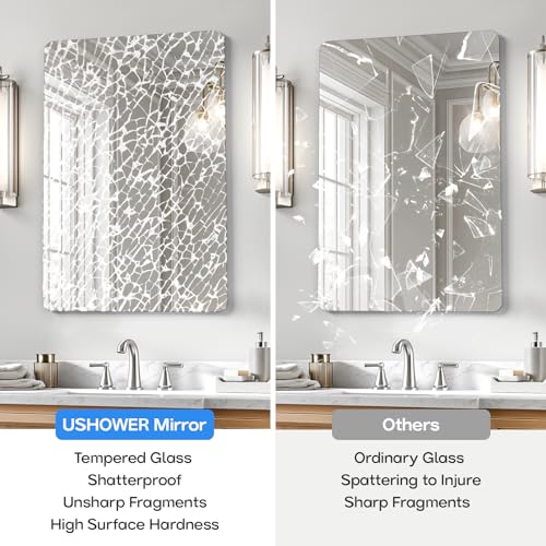 Image of USHOWER 2-Pack Frameless Bathroom Mirror 20X30 Inch, Rectangle Wall Vanity Mirror for Over Sink, Bathroom, Bedroom, Entryway, Polished Edge, Tempered Glass