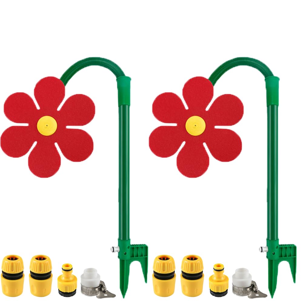 Crazy Daisy Sprinkler,360° Rotating Dancing Flower Water Sprinkler,Crazy Daisy Water Sprinkler for Yard Watering Dogs Kids Playing Red Yellow Garden Sprinklers (Red*2)
