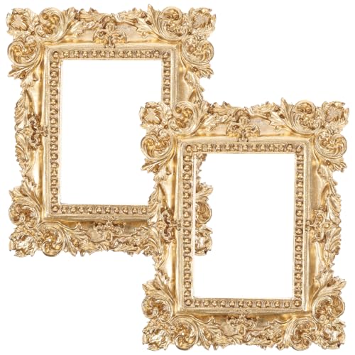 HOMSFOU 2 Stück Vintage Harz Bilderrahmen Gold Retro Fotorahmen Antik Collage Rahmen Mini Rechteck Rahmen Für Schmuck Display Barock