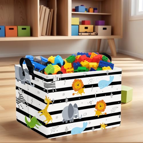 Image of Kid Cute Nursery Storage Basket Baby Toy Clothes Storage Bin Playroom Bedroom Decor Basket(Animal Jungle)