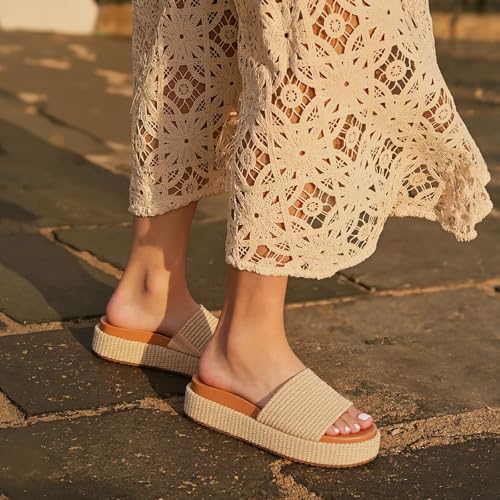 Brown Raffia Wedge Sandals for Women Platform Espadrilles Slip On Slides Comfortable Summer Beach Resort Holiday Dress Shoes2