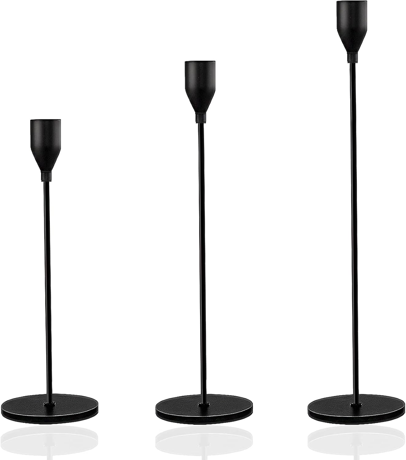 Tapered Candlestick Holders Bulk, Tall Candle Holder Set of 3 for Long Candles, Candelabra Fits 3/4 Inches Pillar Candle&Led Candles, Decor Centerpieces for Table Manners(Matte Black)
