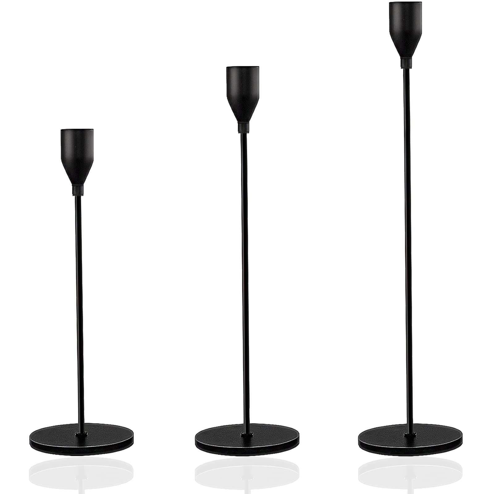 Candle Holder 3 in 1 Set Candlestick Holders Fits 3/4 inch Thick Taper Candle&Led Candles for Wedding,Dining,Party,Home Decoration (3, Matte Black)