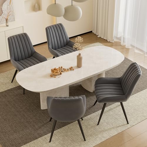 Daluvenix Mid Century Modern Dining Chairs Set of 4, Soft Cushion Upholstered Fabric Kitchen Chairs, Dark Grey