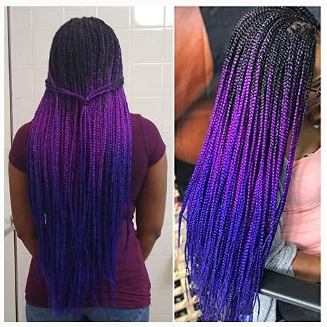Ombre Braiding Hair Synthetic Braiding Hair Extensions Black-Purple-Blue Jumbo Braids For Women Hair Braids Twist Crochet Hair 24Inch 5Pcs/Lot Crochet Braids #TOP4