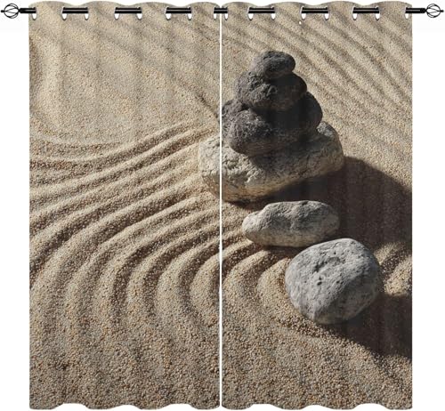 Cortinas Opacas Estilo Japonés Cortinas Térmicas Aislantes con Ojales 2 Piezas 3D Playa Cortina Blackout para Ventanas Pequeñas Dormitorio Infantil 2X 75x166 cm A/3480
