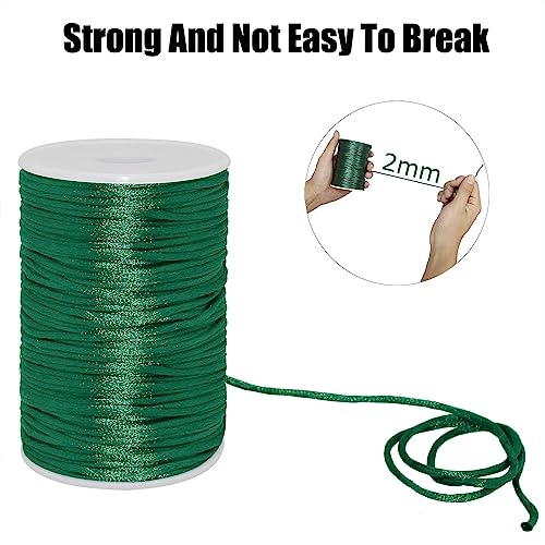 YEQIN 2mm x 100 Yards Quality Rattail Nylon Satin Cord Roll, Kumihimo Rattail, Chinese Knot (Dark green) - Image 3