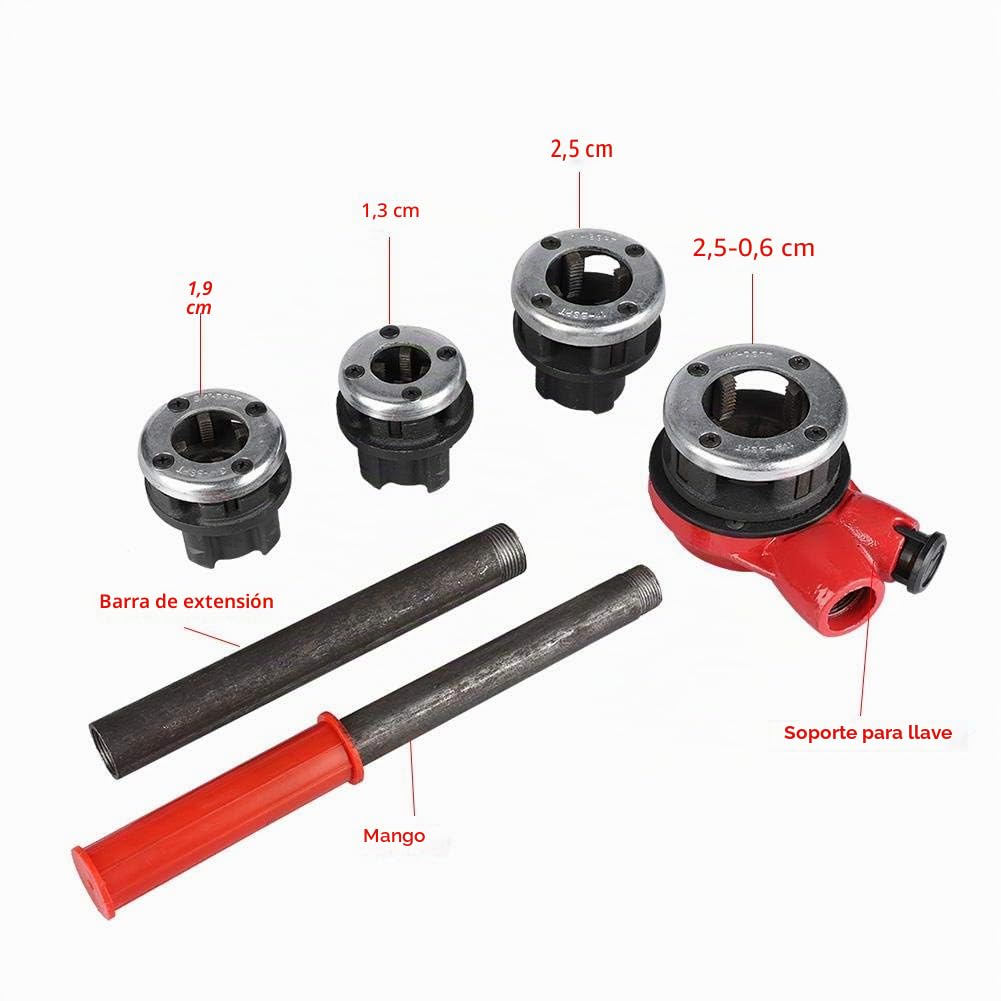 Estink Kit de Roscado, 6 Piezas, 1.27-3.17cm | Juego de Machos, 4 Moldes y 6 Herramientas, para Tuberías de Agua y Gas, Fontanería y Mantenimiento