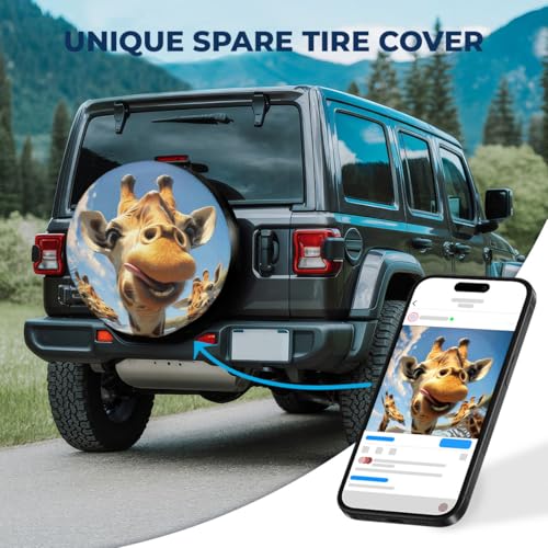 Image of GENANY Giraffe Father's Day PVC Spare Tire Cover for RV Trailer, Waterproof, No Camera Hole, Size 17 Fits 31-33 Inch