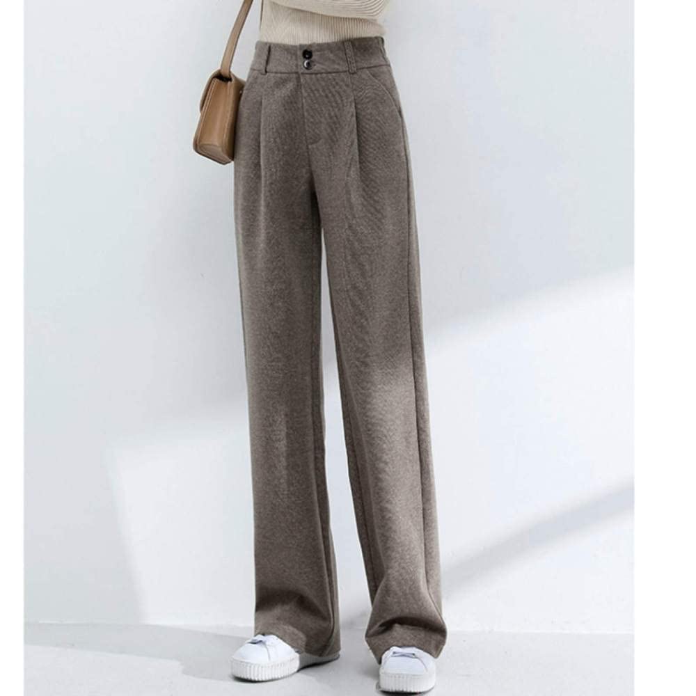 Pantalones De Pierna Ancha para Mujer - Pierna Ancha De Lana De Moda, Pantalones De Pierna Recta De Cintura Alta Cálidos De Otoño E Invierno, Pantalones Gruesos Suaves Pantalones De