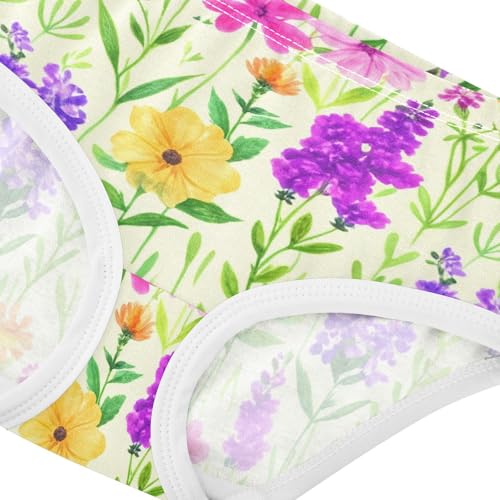 Cotton Girls Underwear Toddlers Watercolor Wildflowers Purple Little Girl Panties Fun Briefs Underpants 2t4