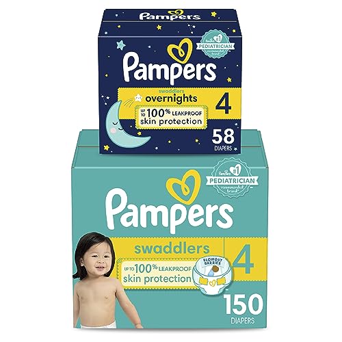 Pampers Disposable Diapers Size 4, Swaddlers 150 Count + Overnigh...