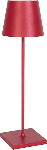 Zafferano Poldina Pro - Lámpara de mesa (rojo rubí) de encendidoapagado, regulable táctil, inalámbrica, interiorexterior, LED, base de carga de