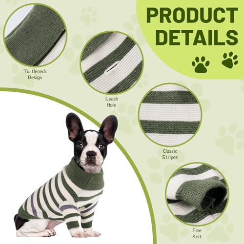 Image of Small Dog Sweater, Knitted Striped Pullover Dog Clothes, Indoor Cozy Stretchy Pajamas for Chihuahua, Bulldog, Dachshund, Pug(Green&White Strip, XL)
