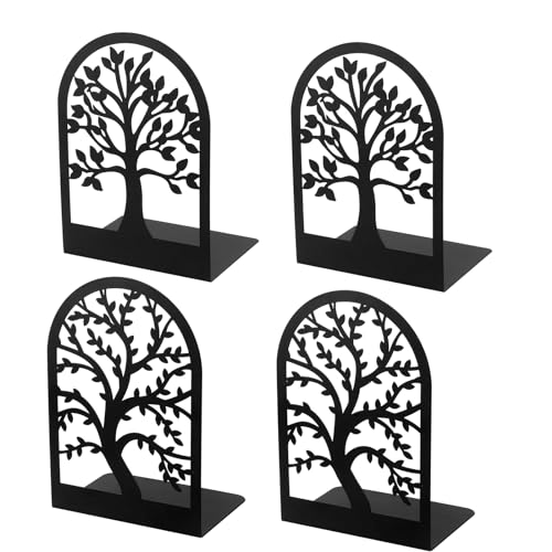 Otauoaea Set di 4 Fermalibri in Metallo Nero per Mensole - Adatto per Scuola, Casa, Ufficio, Biblioteca
