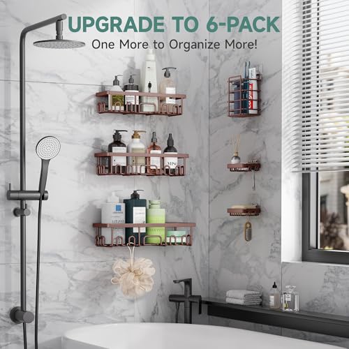 Image of Veken Shower Caddy 6-Pack, No Drilling & Rustproof, Waterproof Adhesive Shelves Rack with Soap Holder, Large Capacity Bathroom Organizers and Storage, Wall-Mounted Kitchen & Home Decor