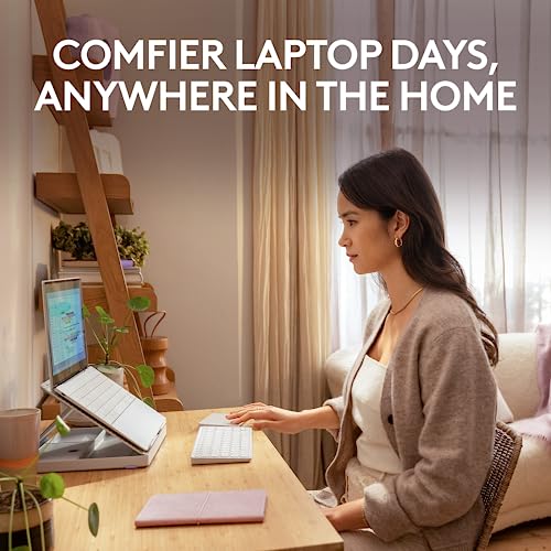 Image of Logitech Casa Pop-Up Desk Work From Home Kit with Laptop Stand, Wireless Keyboard & Touchpad, Bluetooth, USB C Charging, for Laptop /MacBook(10 inch to 17 inch), Windows,macOS,ChromeOS - Nordic Calm,Tan /Purple