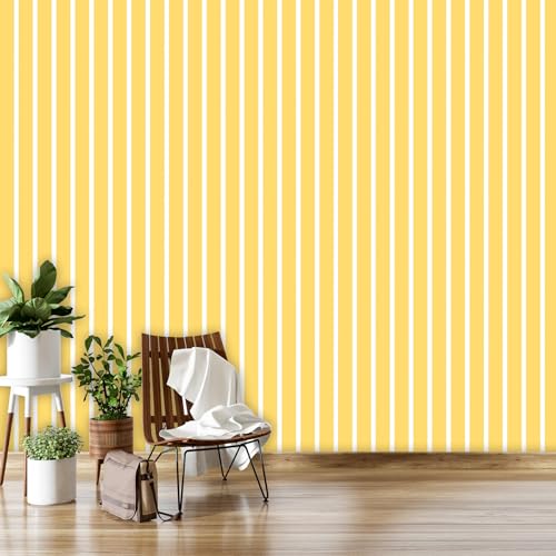 Image of DWELLSINDIA Yellow Vertical Striped Wallpaper for Wall Decor | Self Adhesive Peel & Stick, Thick Textured Premium Paper | Waterproof, Scratch Resistant Laminated | Bedroom & Living Room | 41x244 cm