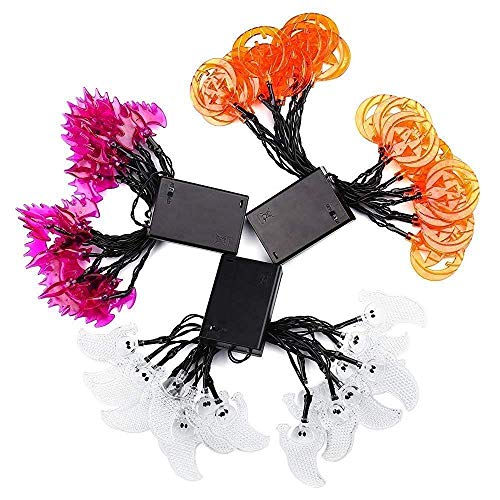 Joomer 20 LED White Ghosts, Orange Pumpkins, Purple Bats Halloween String Lights