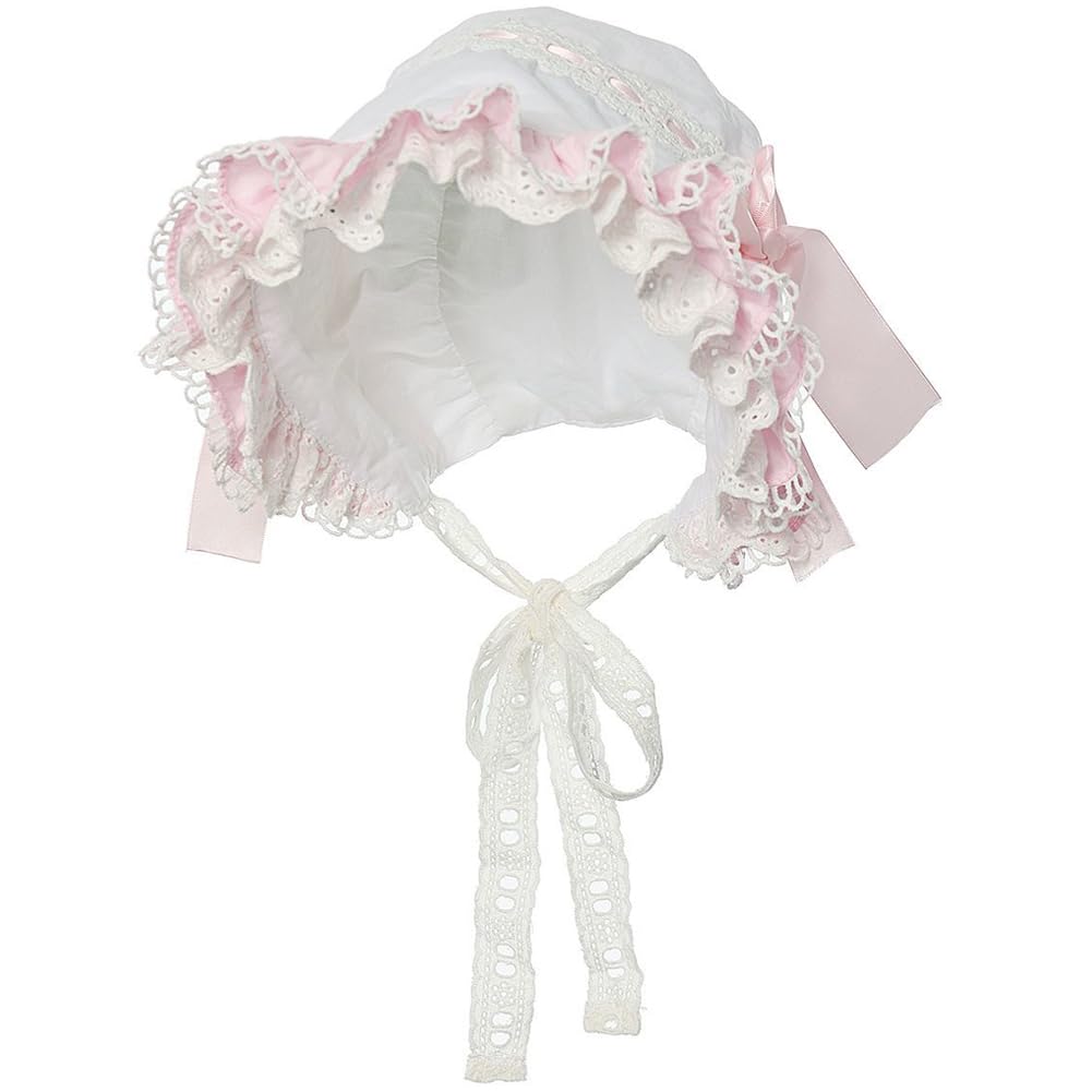 Besforta Girls Women Mop Hat Victorian Housemaid Bonnet Pilgrim Hat Colonial Costume Accessory White Pink