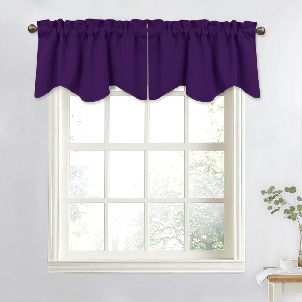 NICETOWN Blackout Window Curtain Valance - 52 inches by 18 inches Small Scalloped Valance Window Curtain Panel Tier for Living Room/Bedroom/Bay Window