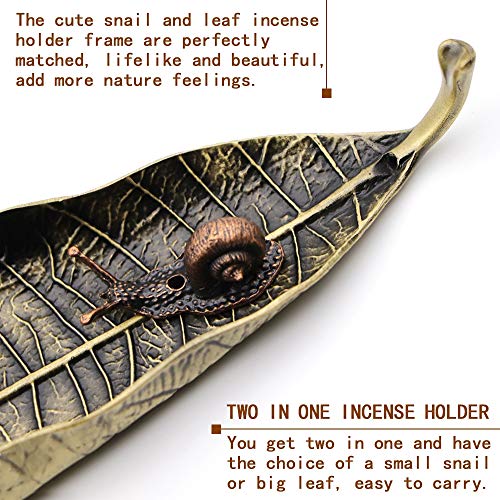 Incense Holder Set - Leaf and Snail Incense Burner,Incense Holders for Sticks Ash Catcher,Durable Zinc Alloy Materia,Modern Natural Design,Incense Ash Catcher Tray,Best for Meditation,Yoga,Home,Office