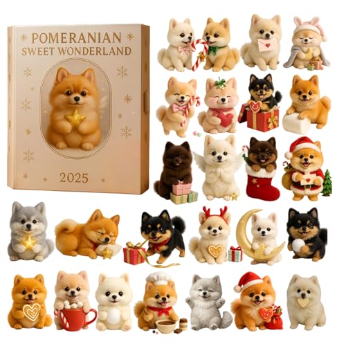 Pomeranian Adventskalender 2025, 2D Acryl Hängedeko mit Täglichem, 24 Tage Countdown Kalender mit Pomeranian Ornaments