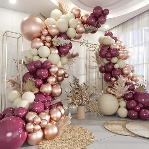 MOXMAY Dark Purple White Gold Balloon Garland Arch Kit, 160Pcs Grape Purple White Sand Metallic Rose Gold Balloons for Halloween Wednesday Baby Shower Birthday Wedding Party Decoration Cover