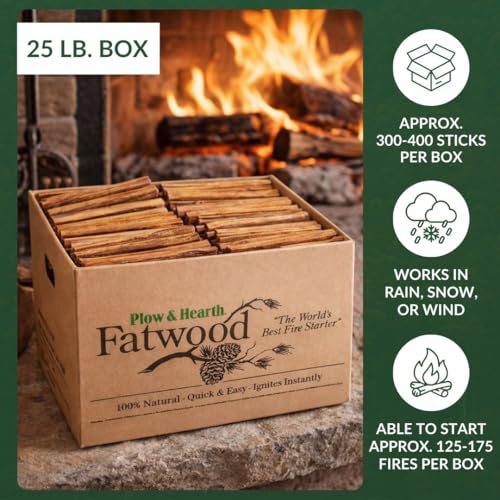 Plow & Hearth 25 LBS Fatwood Fire Starter Sticks Organic Kindling, Easy Ignition Fat Wood, All Natural Firestarters for Fire Pit, Wood Stoves, Fireplaces, Campfires, Bonfires, BBQ - Image 4