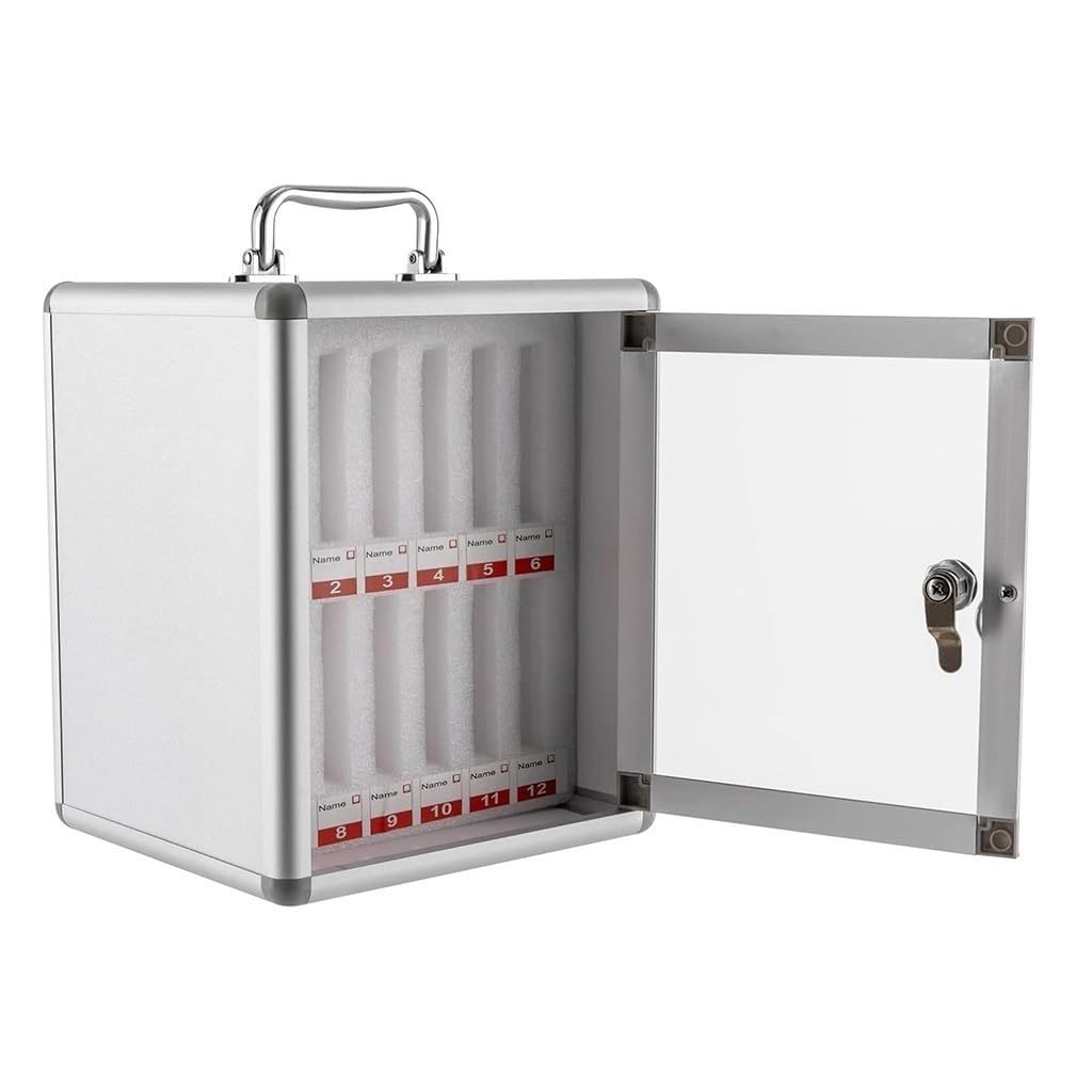 Cell Phones Storage Cabinet 12-60 Slots Cell Phone Locker Classrooom Portable Mobile Phone Storage Box With Lock And Handle For Classroom Office Conference Gym(Silver-A,12)