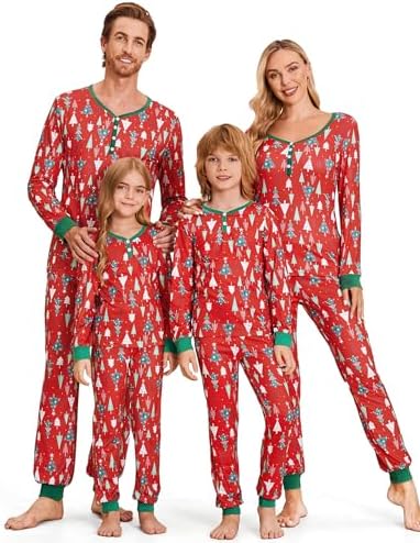 Ekouaer Christmas Pajamas for Family Matching Pj Sets Womens Mens Kids Pjs Long Sleeve Sleepwear Lounge Sets Outfits, Red-christmas Tree, Large