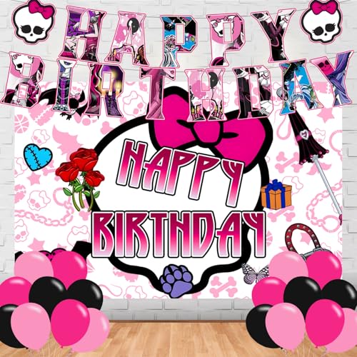 Monster Girl Party Decorations,Cartoon Girls Birthday Decorations,Monster Decorations Cute Backdrop Banner Balloons for Girl Birthday Party Supplies