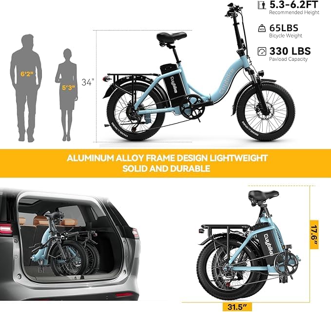 Image of 1000W Folding Electric Bike,48V 20AH Removable Battery E Bike,30+MPH,80 Miles Max Range Electric Bike for Adults,20 inch Fat Tire Foldable ebike,Adult Electric Bicycle for Commute Beach Snow