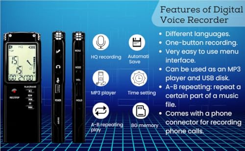 Image of DDLC Digital Mini Voice Recorders -Small Hidden Spy Super Long Storage Capacity 8GB | Date & Time Stamp | Easy to Use | Crystal Clear Sound Digital Recording Mp3 Player (LCD 8GB Voice Recorder)