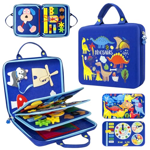 Image of PITCOTT Busy Board Montessori Toys for Toddlers 1 2 3 4 Year-Busy Book Board Travel Toy for Plane Car, Birthday Gift for Boys Girls-Preschool Educational Learning Sensory Activity Motor Skills (Blue)