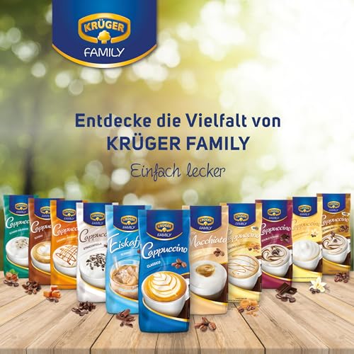 KRÜGER Family Cappuccino Schoko-Goldnuss, aromatisiertes Getränkepulver mit löslichem Bohnenkaffee, koffeinhaltig, 500 g Beutel