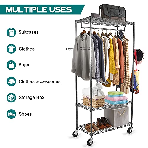 Image of Rolling Clothes Rack with Wheels, Large Heavy Duty Clothing Rack with Shelves, Adjustable Metal Garment Racks Closet Organizer Rack for Hanging Clothes, 35 inch D x 18 inch W x 74.4 inch H