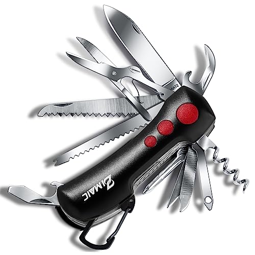 ZIMAIC Multi Tool Knife UK Legal Carry Under 3″ Inches with Utility Karabiner Clip. 12 Function Includes Scissors Saw Knife Bottle and Can Opener Cork Screw Drivers and More