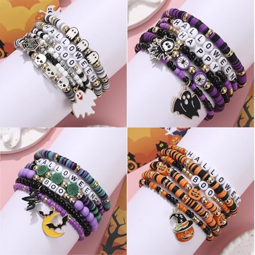 Taouzi 24 Pcs Surfer Heishi Bracelets for Women Handmade Stackable Stretch Friendship Bracelets Halloween Christmas Holiday Jewelry Gifts for Women3