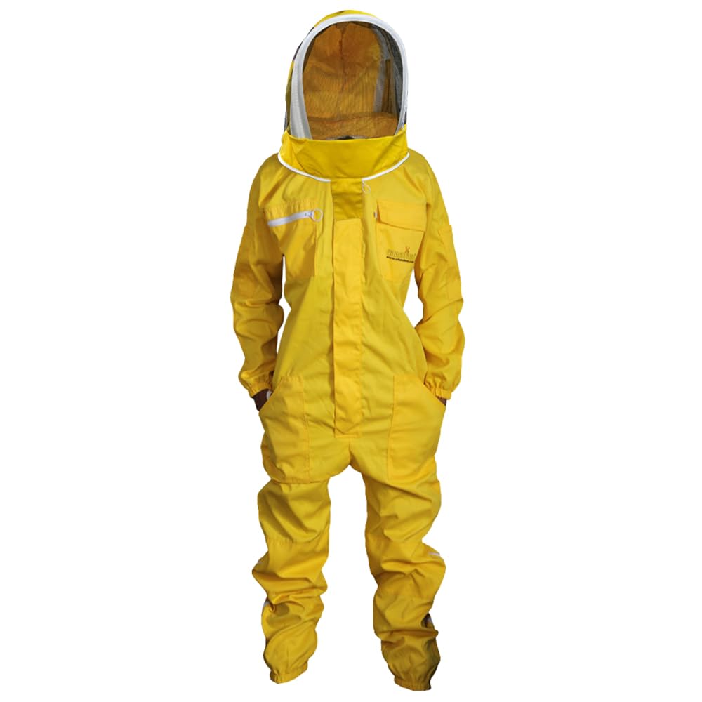 Tuta Apicoltore professionale Abito Apicoltura Cotone Fantasia Cappuccio eampia tasca per gli apicoltori contro le punture delle api Tuta Naturale (Giallo, M)