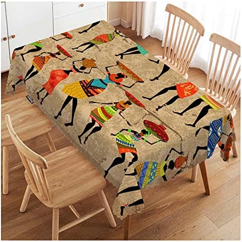 Swono Tablecloth 52"X70" African Woman, Grunge African Woman Dancer Rectangle Table Cover Anti-Oil Tablecloth for Dining Tables, Parties, Wedding and Banquet Decoration
