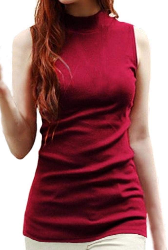 LIREROJE Womens Solid Plain Cotton Mock Turtle Neck Tank Top