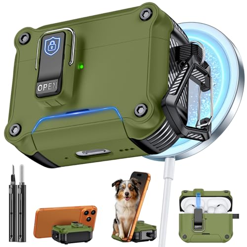 Image of Inesore for AirPods Pro 3 Case with Secure Lock (Dark Green) | Phone Stand Design,Compatible with MagSafe,Automatic Snap Switch Secure Cover with Cleaner Kit & Keychain