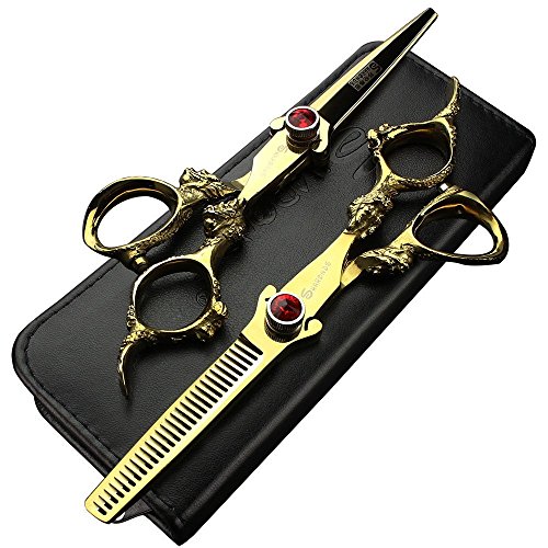 5.5/6/7/7.5/8/9 pouces Kit de ciseaux de coupe de cheveux de avec poignée en forme de dragon - Ciseaux à effiler professionnels pour salon de coiffure - Pour homme ou femme