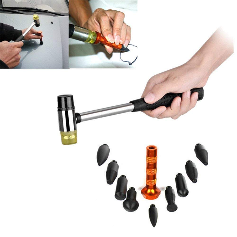 G&S GS Werkzeuge für lackschadenfreie Ausbeultechnik, 10-teiliges Set, Gummihammer, Formspitzen, Ausbeulwerkzeuge, für Auto- / Kühlschranktür-Reparatur
