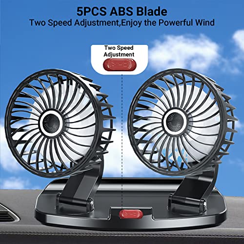 Qidoe Usb Fan For Car, 360°Adjustable Dual Head Cooling Air Car Fan With Variable Speed, Portable Vehicle Fan With Strong Wind, Micro Usb Mini Fan For Dashboard Suv Rv Truck Sedan Home Office Desktop #TOP3