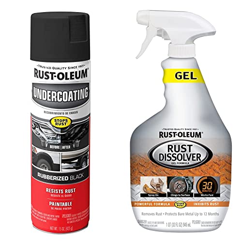 Rust-Oleum 248657 Rubberized Undercoating Spray, 15 Oz, Black & 300112 Rust Dissolver Gel, 32 Oz #TOP14