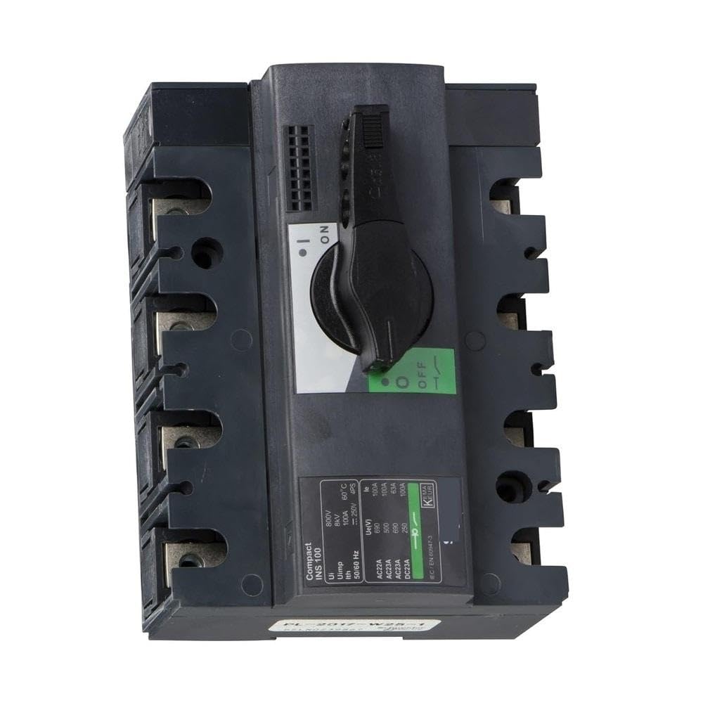 Accessori elettrici 28909 INS100 Sezionatore 4P, Compatto INS100, 100A, Versione Standard Con Manovra Rotativa Nera, 4 Poli
